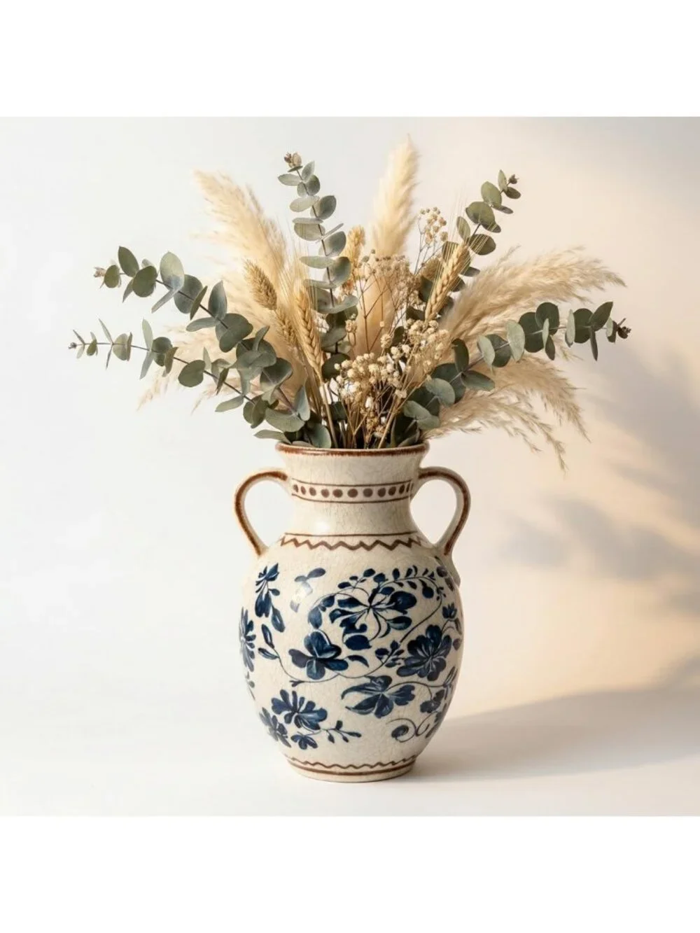 Unique Vintage Ceramic Vase with Floral Handle - Spring Decor for Dining Room